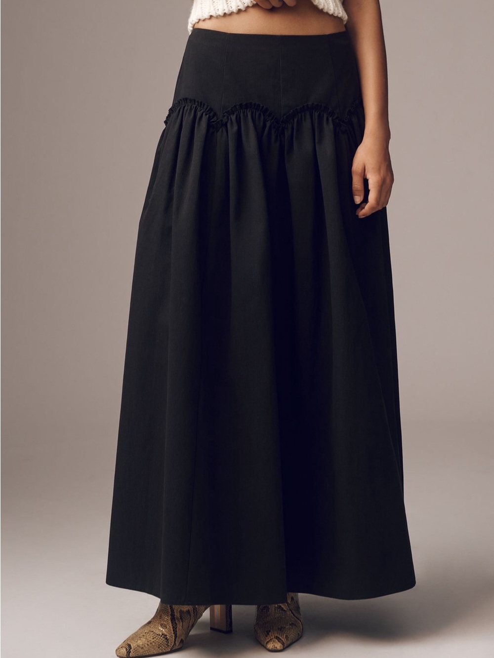 Mare Mare  Black Maxi Skirt with Gathered Waist - Picture 3 of 11
